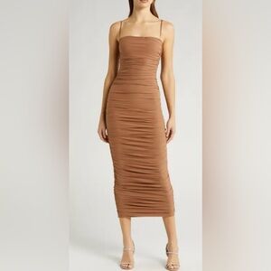 AFRM ‘Hazel’ Ruched Brown Midi Dress
